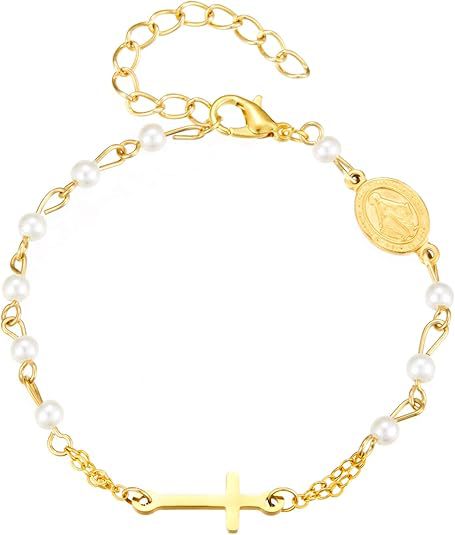 hot-selling jewelry cross bracelet for women, high-end micro-paved imitation pearl bead chain, non-fading copper jewelry wholesale