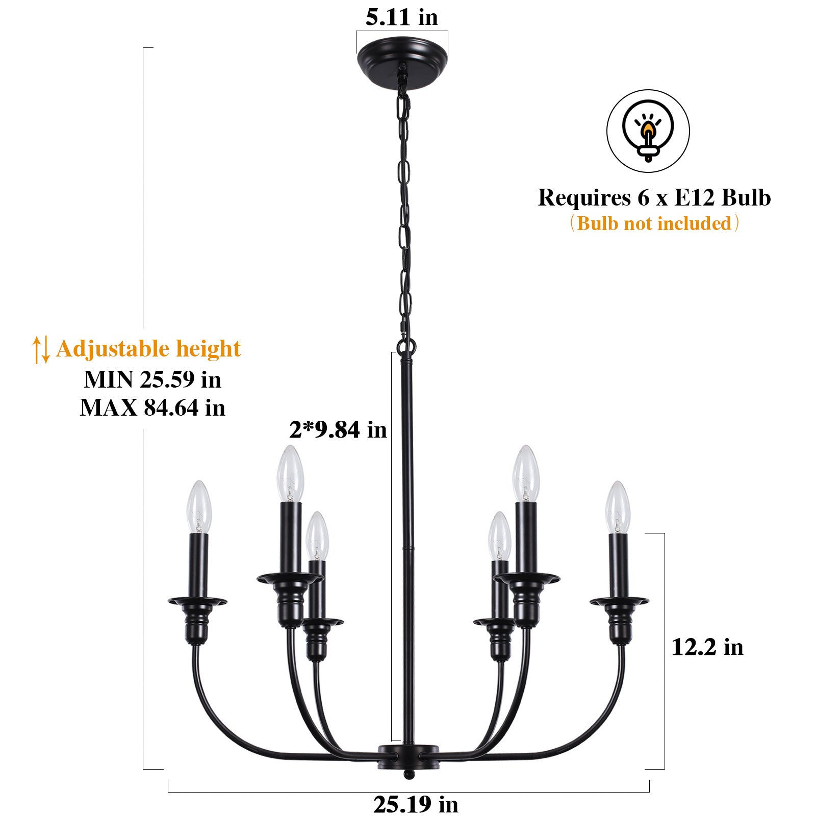 Cross-border  American retro chandelier, American country 6 heads 8 heads black gold wrought iron lamps