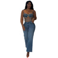 European and american style women's denim camisole -  cross-border fashion, sexy hot girl style, rhinestone embellished, adjustable top
