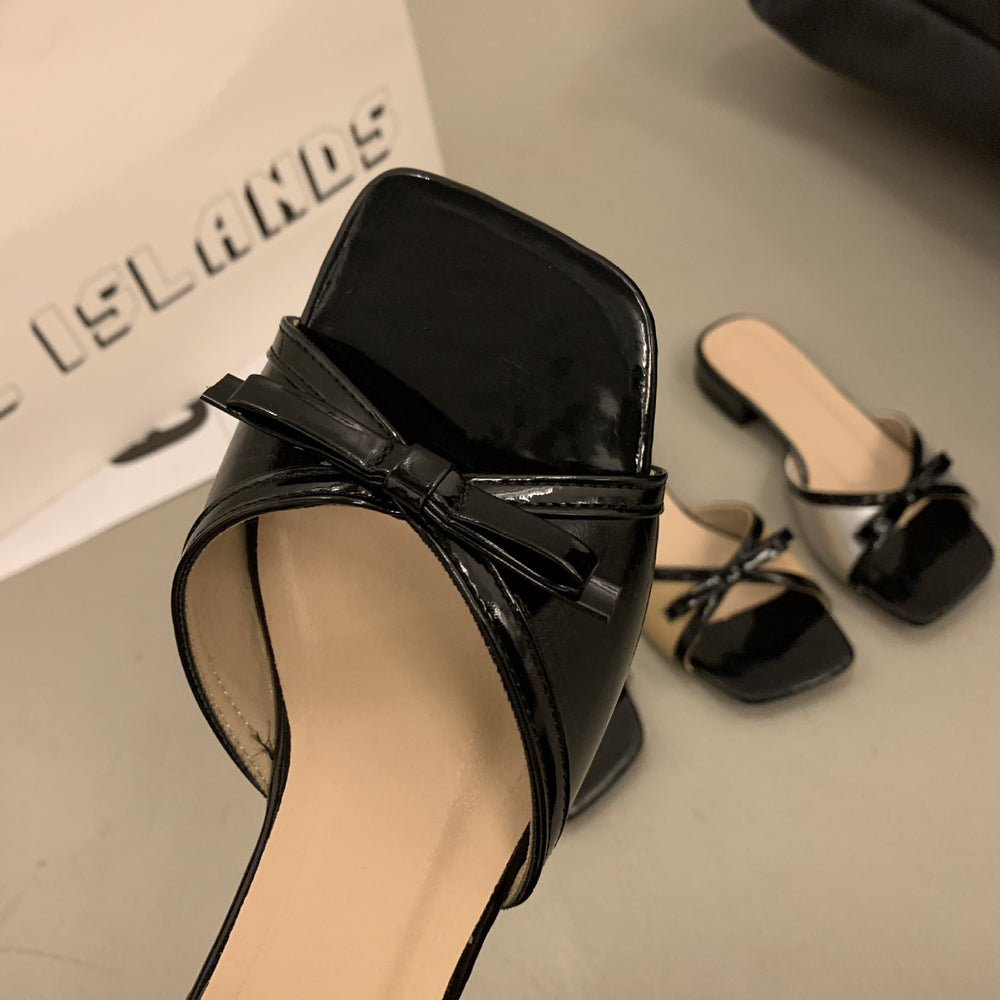 Versatile summer women's sandals - in-stock korean & french style butterfly knot color block low heel wedge comfort sandals