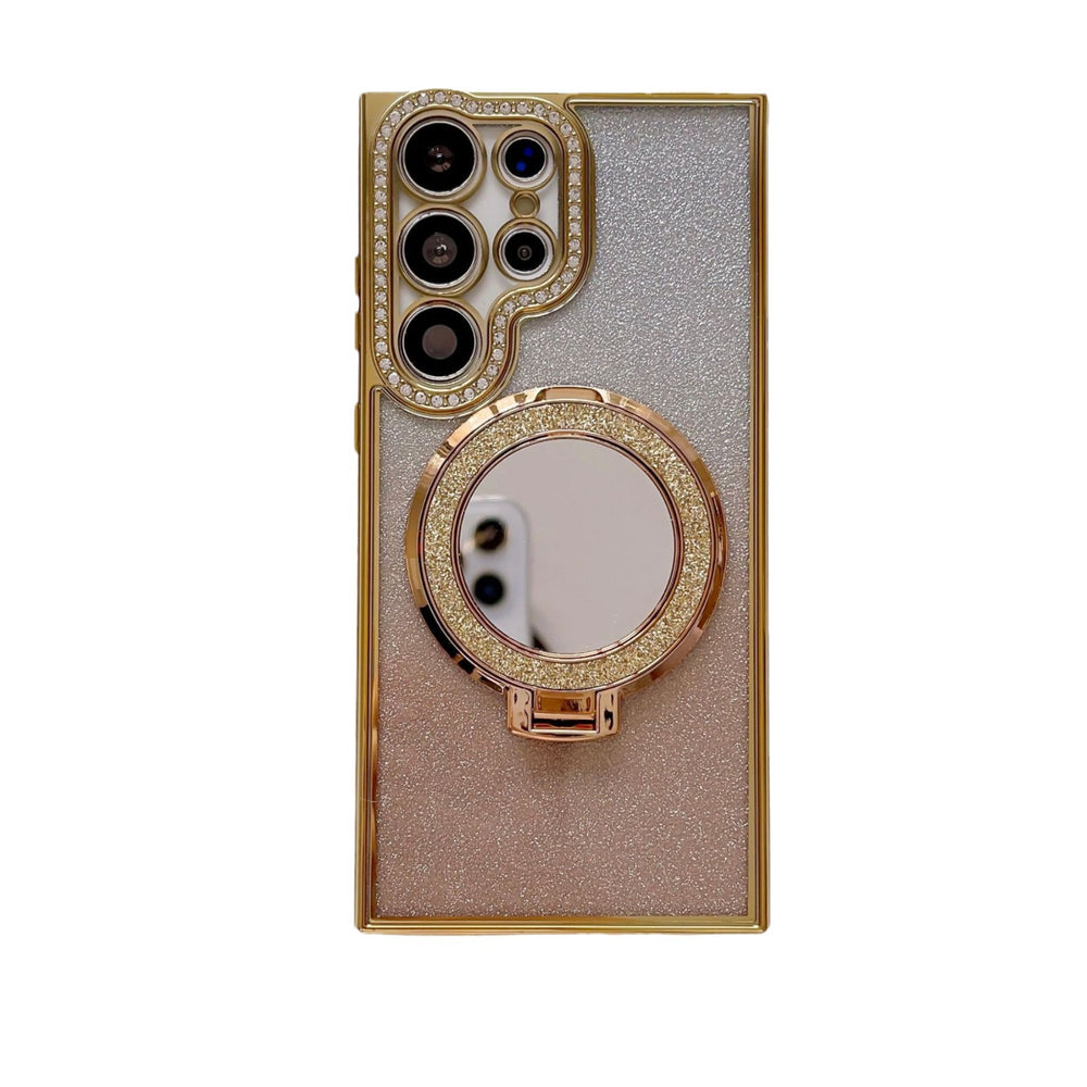 Suitable for samsung s26ultra mobile phone case glitter mirror magnetic holder s25 electroplated rhinestone protective cover s23+
