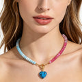 dopamine natural stone beaded necklace niche stylefashion fresh gradient ins heart pendant clavicle chain for women