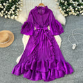 Miya european and american style dress - women's spring collection - high-end, 3d floral design, tie-waist, ruffle hem, pleated maxi dress