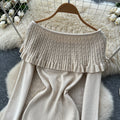 Goddess-style classy one-shoulder ruffles heavy-duty beading waist slimming lookelegantsilm knittingdress for women