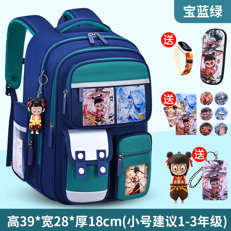 Nezha boy's schoolbag - lightweight, spine-protecting backpack for elementary school students (grades 1-6), suitable for boys and girls