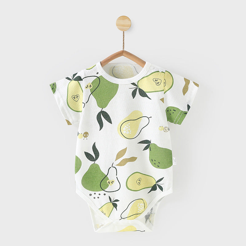 Baby short-sleeved one-piece jumpsuit summer thin khaki newborn pure cotton clothes triangle romper baby