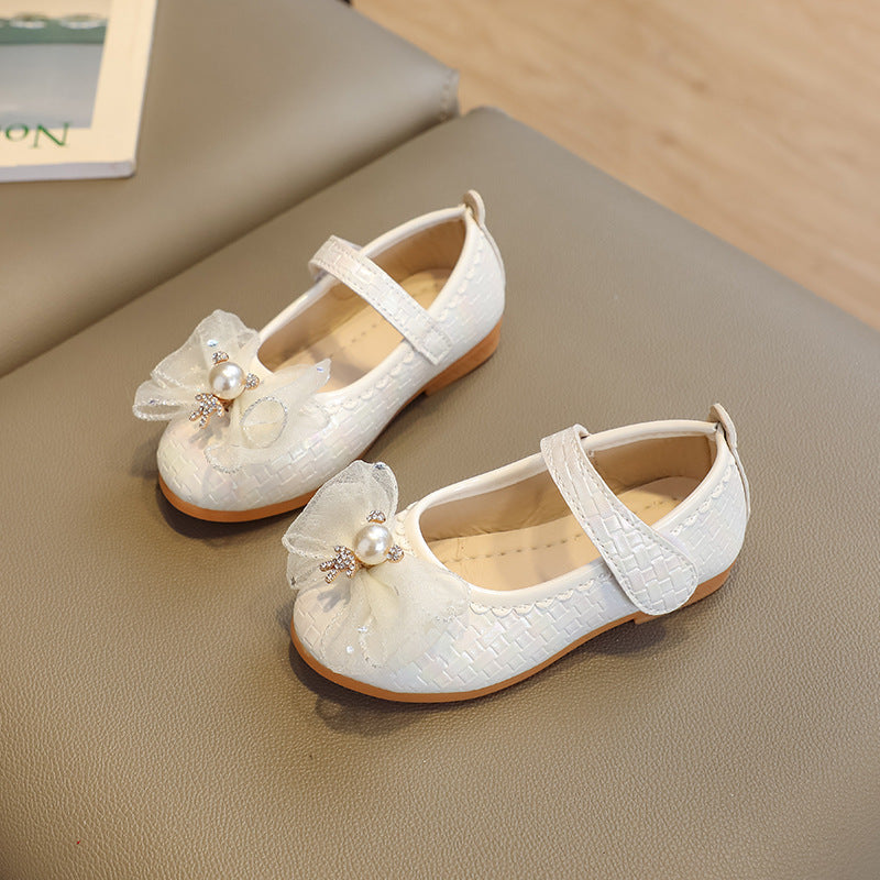 spring/autumn girls' leather shoes - bowknot princess flats - kids' velcro dance shoes - velcro girls' shoes