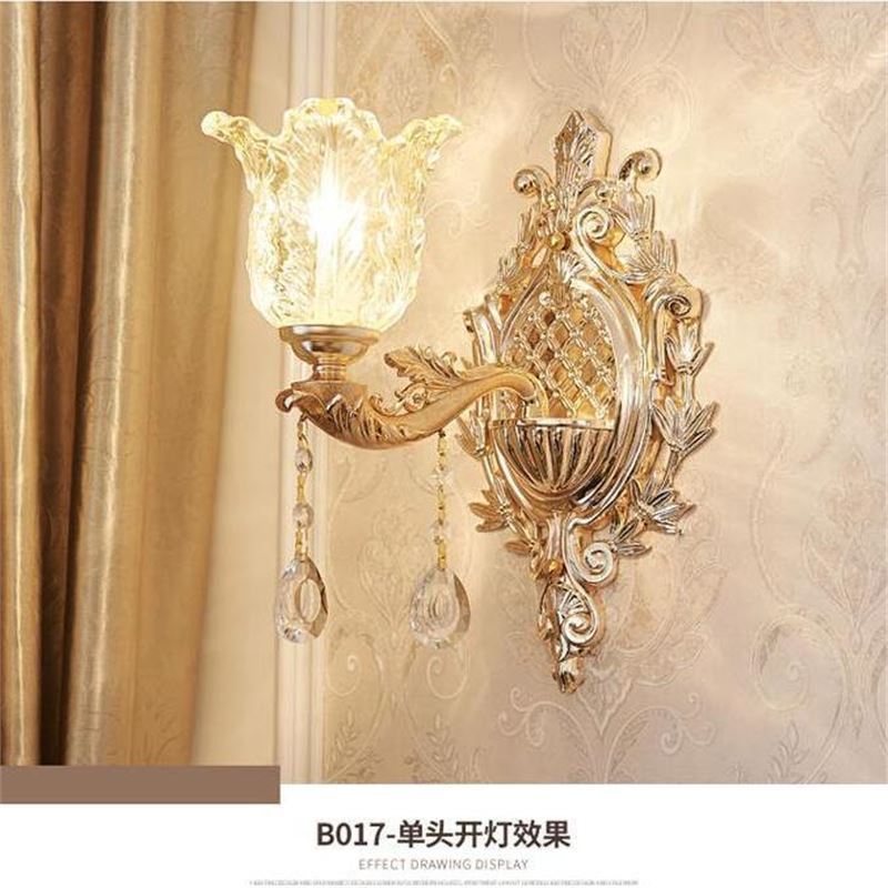 European crystal wall lamp - bedroom bedside, living room, hallway, aisle - single/double head candle decorative wall led sconce