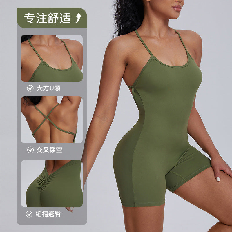 European and american sexy camisole sports bodysuit - one-piece casual running, butt-lifting, fitness, slimming yoga outfit