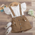 european and american cross-border new arrival: solid color hollow-out flutter sleeve crew neck top with detachable strap shorts skirt set