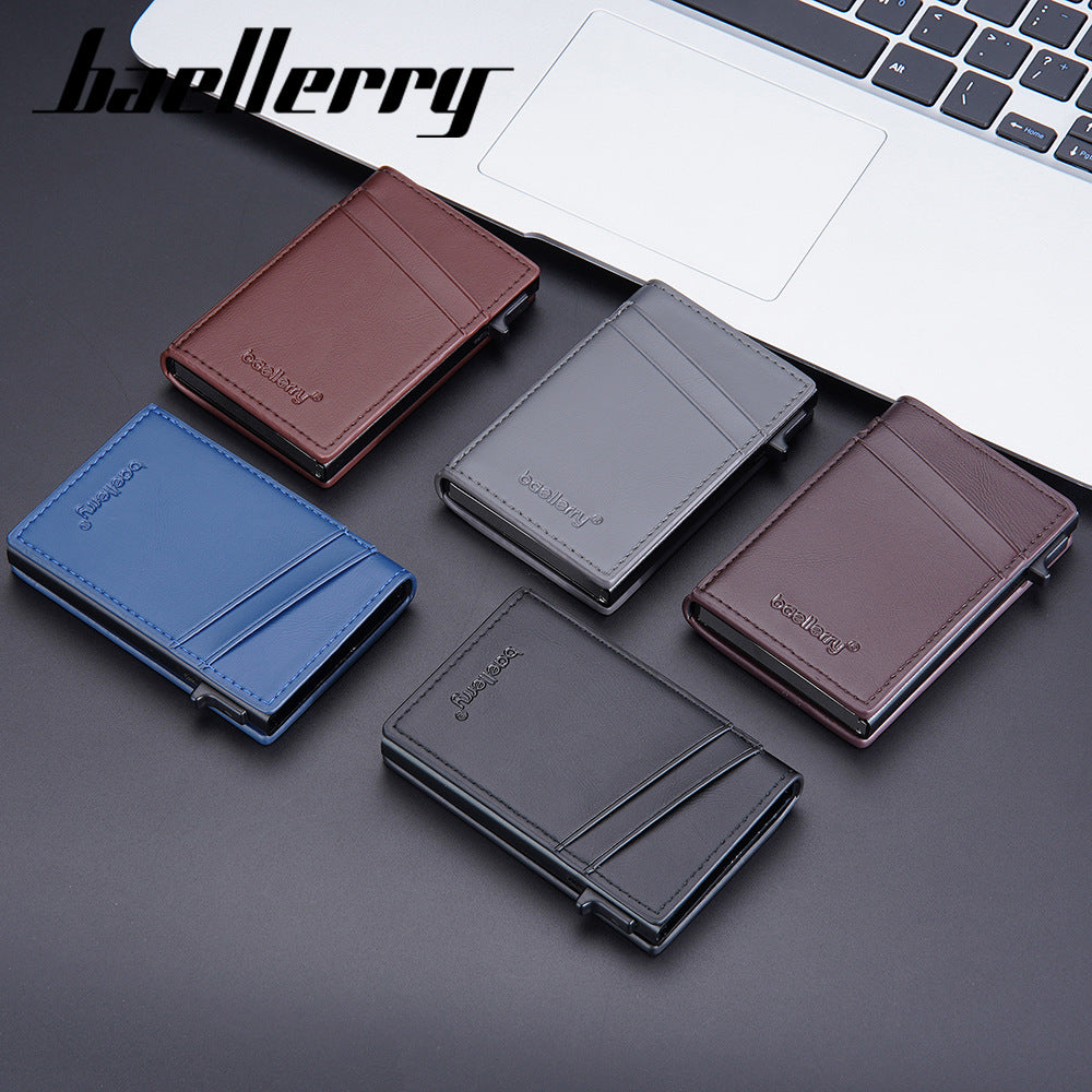 BAELLERRY new men's side push automatic elastic card RFID card bag business anti-magnetic card clip simple card box