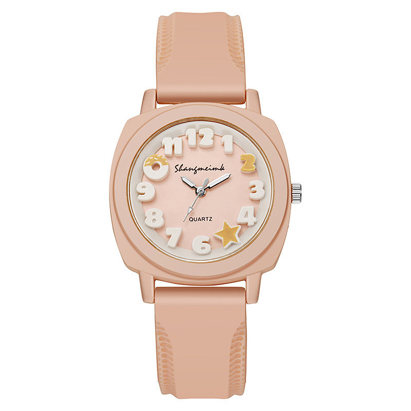 Wholesale foreign trade silicone embossed watch fashion casual women's square quartz watch with simple candy color strap