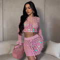 Amazon source factory: sexy european & american style hand-crocheted sequin dress two-piece beach outfit set