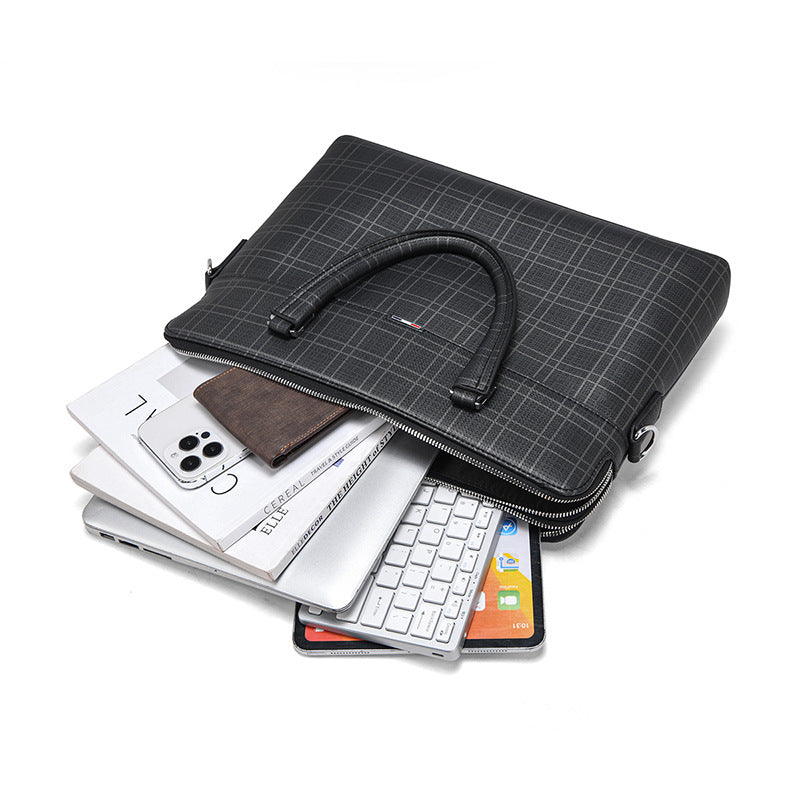 Business handbag men's bag new Korean version fashion plaid horizontal computer bag shoulder bag messenger bag briefcase