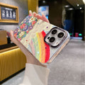 Rainbow floral oil painting iphone 17 pro max diamond glitter phone case, luxury shockproof protective cover for iphone 16 & 15, compatible with iphone 13