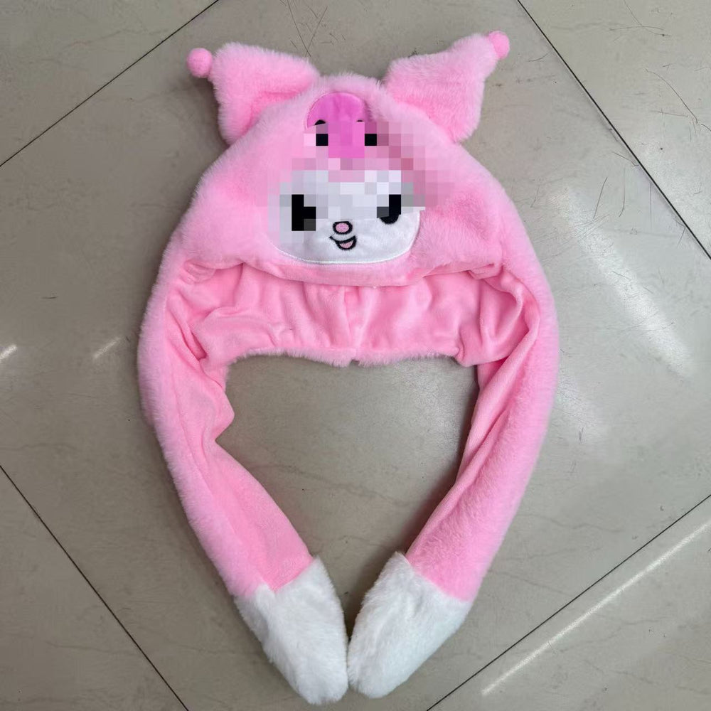 Tiktok viral cute plush bunny hat - squeeze the ears to make them move! light-up airbag beanie for warmth and cold protection