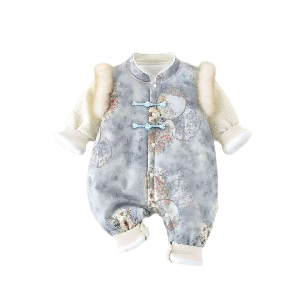 Baby boys and girls full month birthday infant chinese style outfit, traditional hundred-day bodysuit, double-layer formal dress, romper, new year's greeting outfit