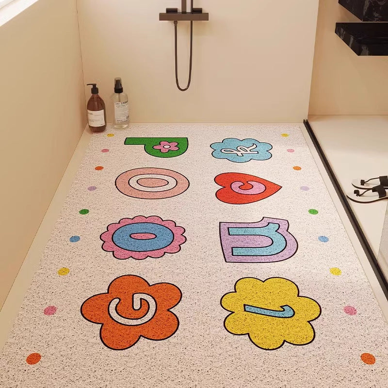 Cartoon cute shower room bathroom mat hollow silk loop non-slip anti-fall floor mat bathroom toilet drainage foot mat