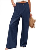 cross-border  fashion summer plaidhigh waistpants button elastic waist loose pants women's casual straight-leg pants