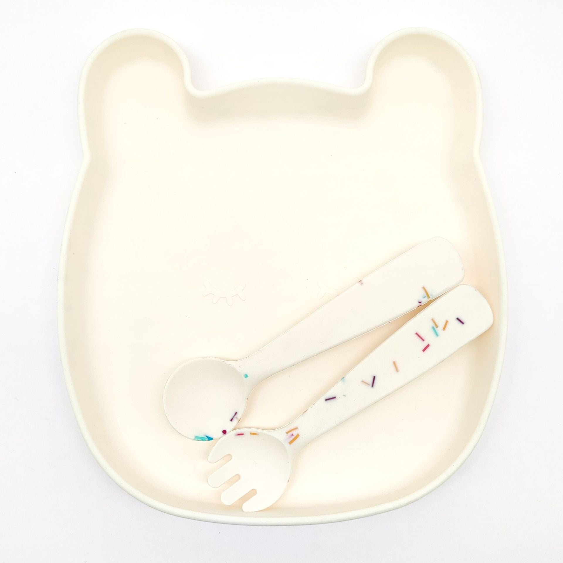 Baby silicone tableware set, non-slip and anti-dirty cartoon bear set, food-grade baby silicone feeding tableware