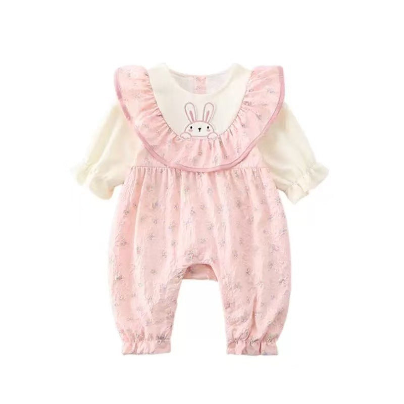 Baby rompers spring & autumn double layer outwear baby girl hundred days western style haki floral princess style outwear