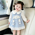 Girls' dress - spring/autumn  new collection - baby girl faux two-piece doll collar princess dress - stylish bunny dress for toddlers