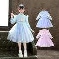 Girls' stylish dress elsa princess dress  new autumn and winter knitted sweater children's skirt mesh gradient