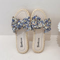 Women's sandals & slippers - 2024 summer new arrivals: floral print, bow accent, trendy korean style, versatile flat beach flip-flops