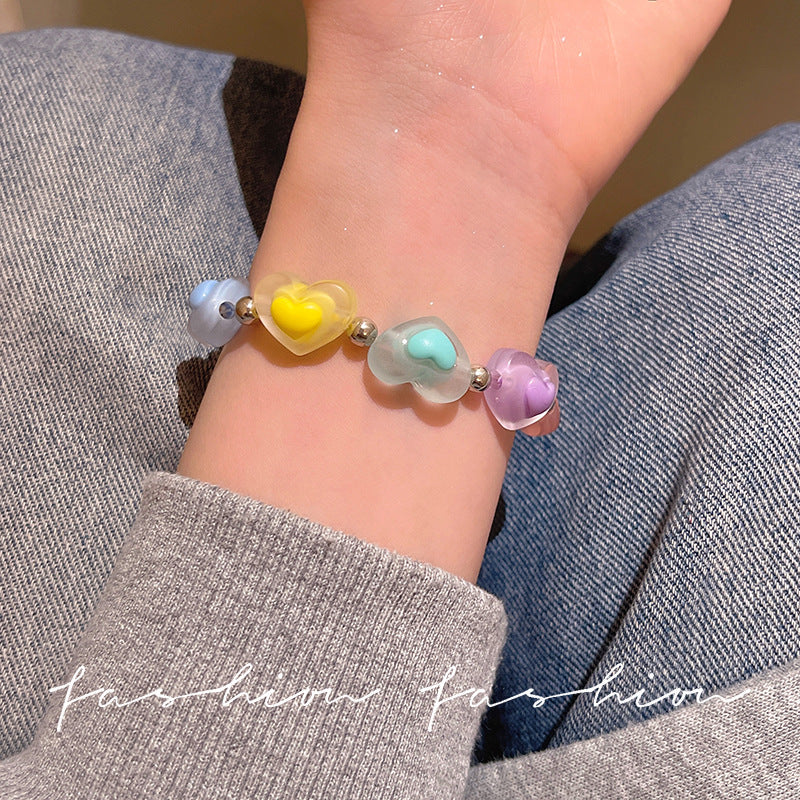 Dopamine candy color heart beaded bracelet - trendy, sweet, and versatile style for women - hot girl inspired jewelry