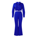 D476  women's plus size fashionable and elegant turn-down collar shirt and high-waisted flare pants two-piece set - cross-border outfit