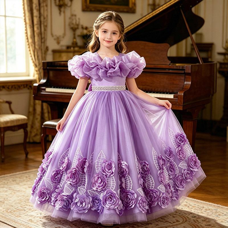 Girl dressexportgirl dress mesh birthday princess dress kids flower tutu dress flower girl wedding dress