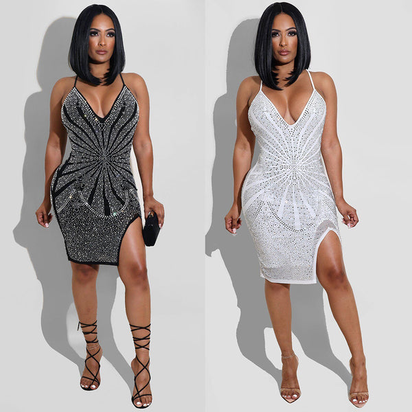 VK2150 sexy European and American hot diamond deep V slim dress, nightclub dress