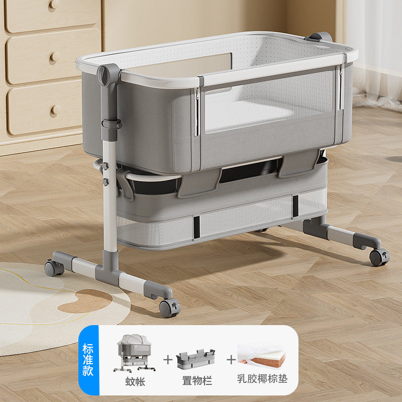 Aluminum alloy baby crib - portable, convertible, multi-functional, foldable, seamless splicing, baby rocking bed