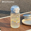 Summer new arrival: minimalist plastic water bottle with straw - stylish, portable, large capacity, dual-drink spout, perfect for women