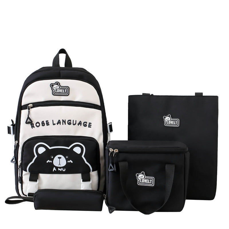 New student schoolbag cute cartoon backpack simple and lightweight large capacity backpack four-piece set for primary and secondary schools