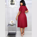 Export fashion women's clothing independent station  new african cross-border  pure color pleated dress in stock