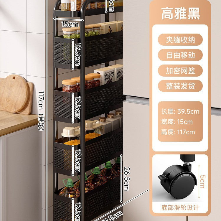 Narrow gap storage shelf stainless steel cart kitchen refrigerator narrow space organizer mobile bathroom storage cabinet