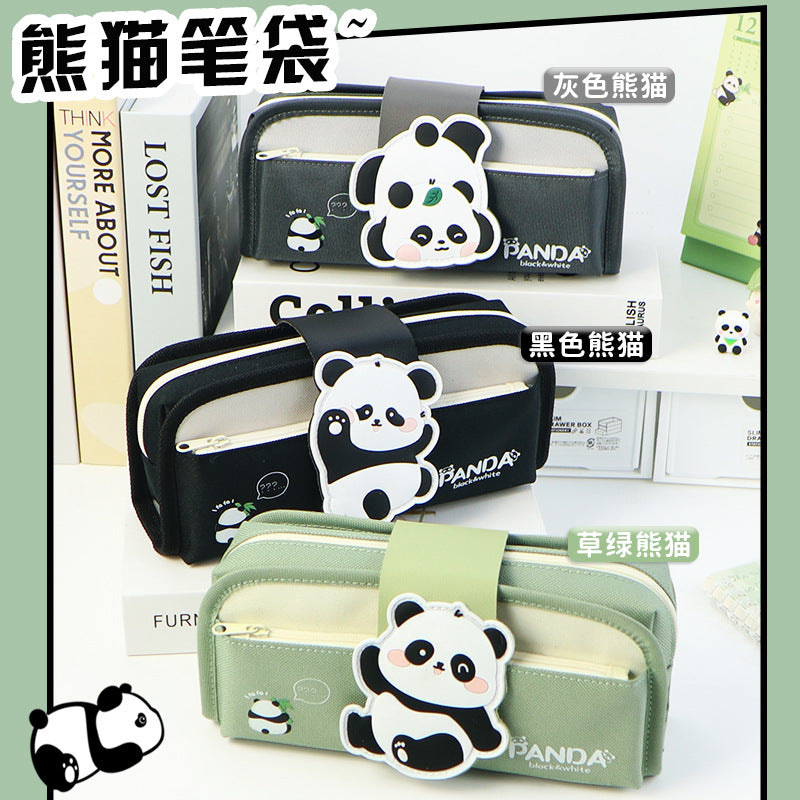 Foreign trade Korean version cartoon removable panda pencil case wholesale large-capacity stationery box primary school students men's and women's stationery bags