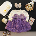 Girls' autumn dress - trendy tutu skirt, new  pink mesh round neck long sleeve princess style sweet dress