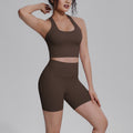 pure color double-sided brocade beautiful back tight-fitting breathable yoga suit training sports running fitness two-piece set for women