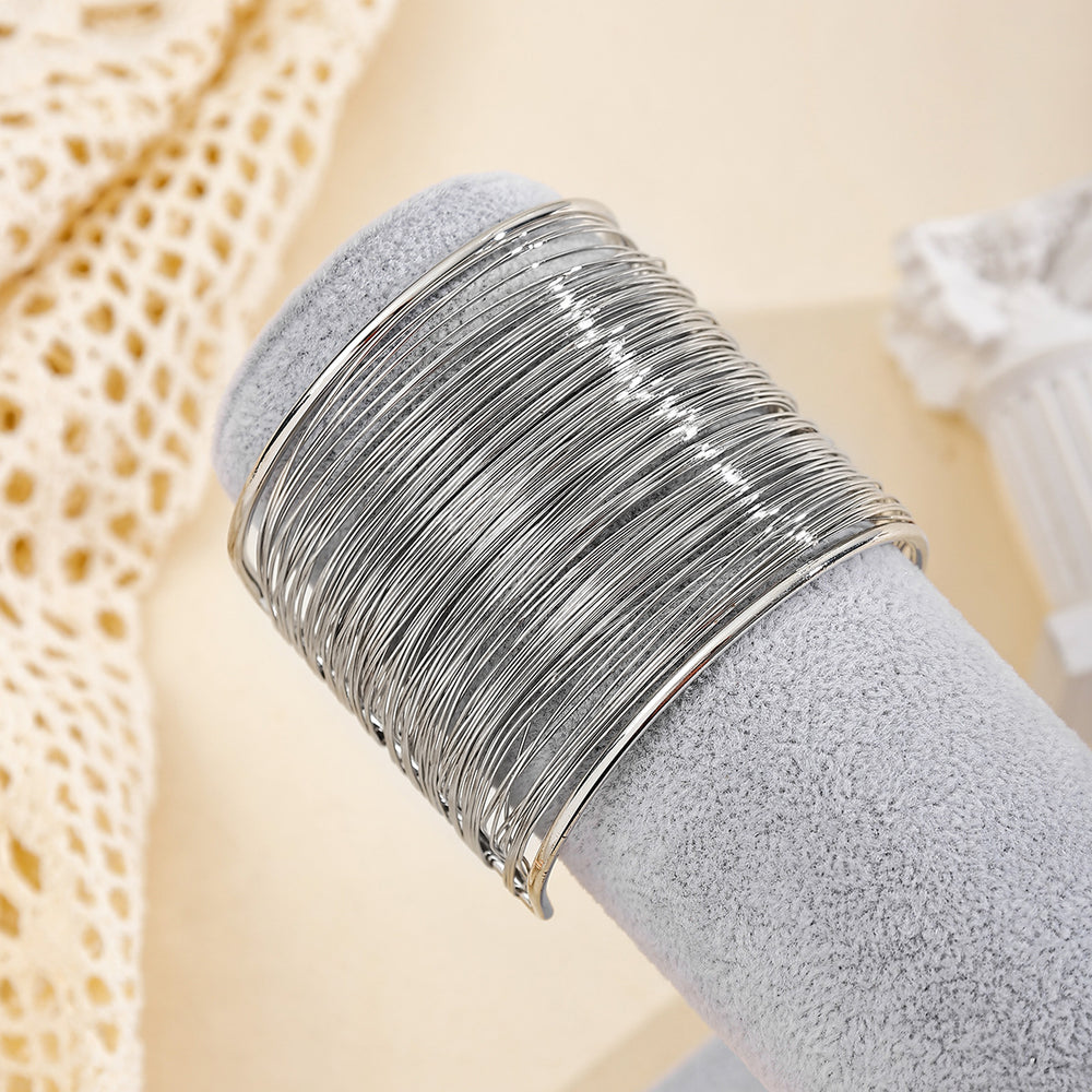 Punk wide version bracelet wholesale european and american cross-border jewelry brushed line alloy bracelet exaggerated golden open bracelet