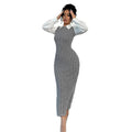 Amazon slim-fit bubble sleeve dress - women's tk cross-border houndstooth bodycon maxi dress