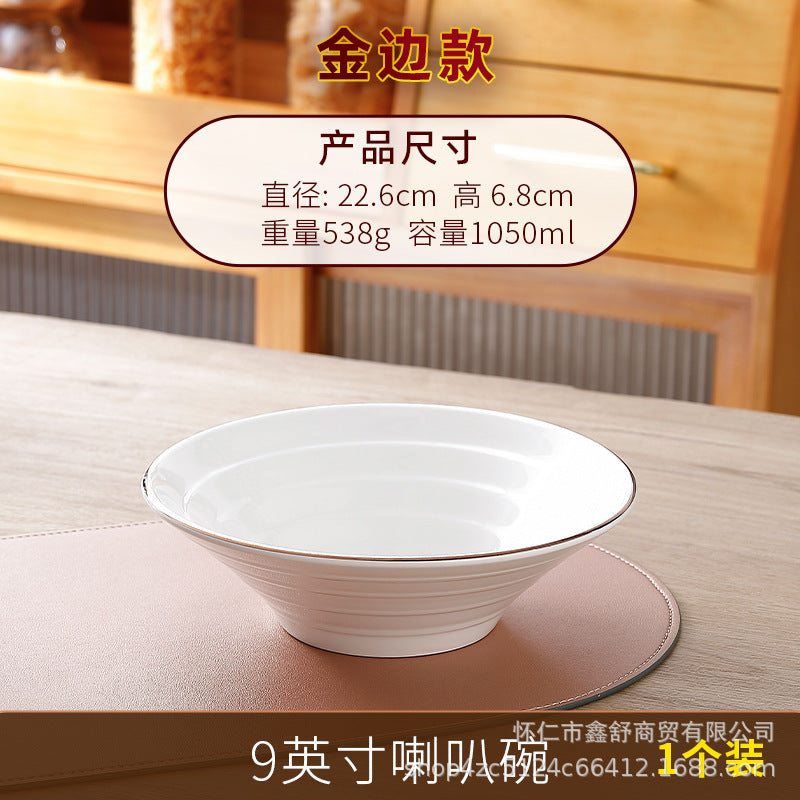 Restaurant gold thread thickened pure white japanese stylefor home thread double line horn hat ramen large soup noodle bowl can be added with word mark