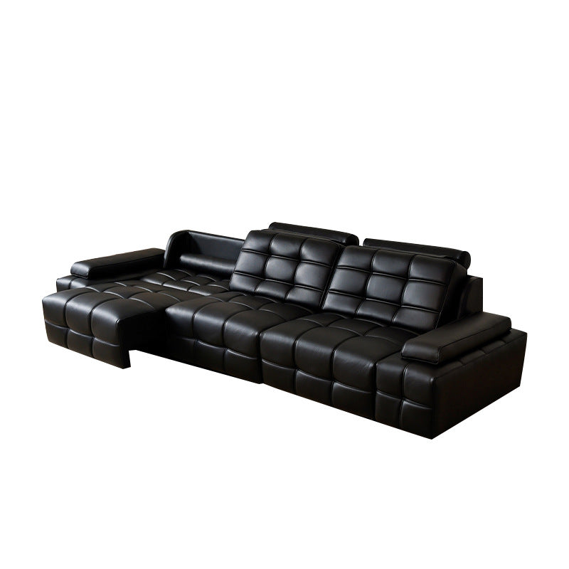 Modern minimalist genuine leather sofa, straight-row sofa bed, multifunctional extendable electric lawrence sofa for living room and study