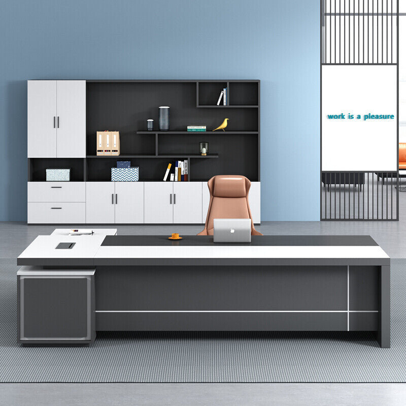 Saint li white executive desk and chair set - manager/ceo desk - minimalist modern office furniture - executive office desk