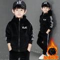 Boys' double-sided fleece-lined thickened gold velvet set, mid-to-large children's zip-up cardigan, sporty casual winter two-piece outfit