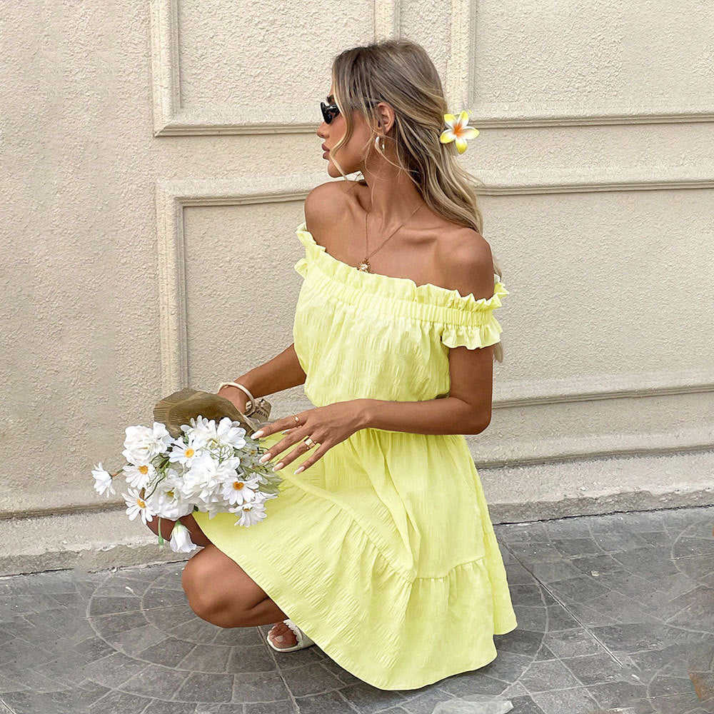 Amazon cross-border women's fashion: french chic off-the-shoulder mini dress - new summer collection, trendy, age-defying, and sweet
