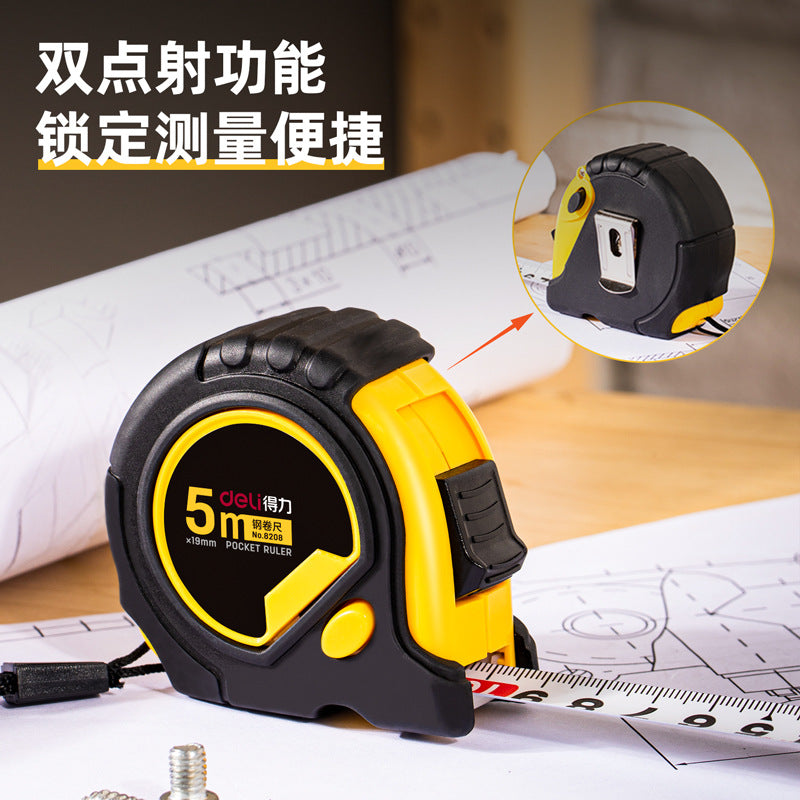 Deli 8208 5m steel tape measure measuring tape measure 5m steel tape measure 5m × 19mm widened all-inclusive glue wholesale