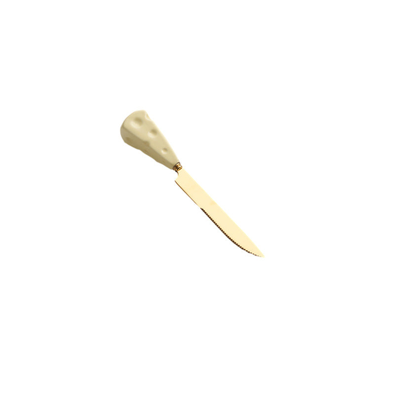 New arrivalins style cheese knife, fork and spoon oven mitts ceramic handle stainless steel fork and spoon kids creative steak knife wholesale
