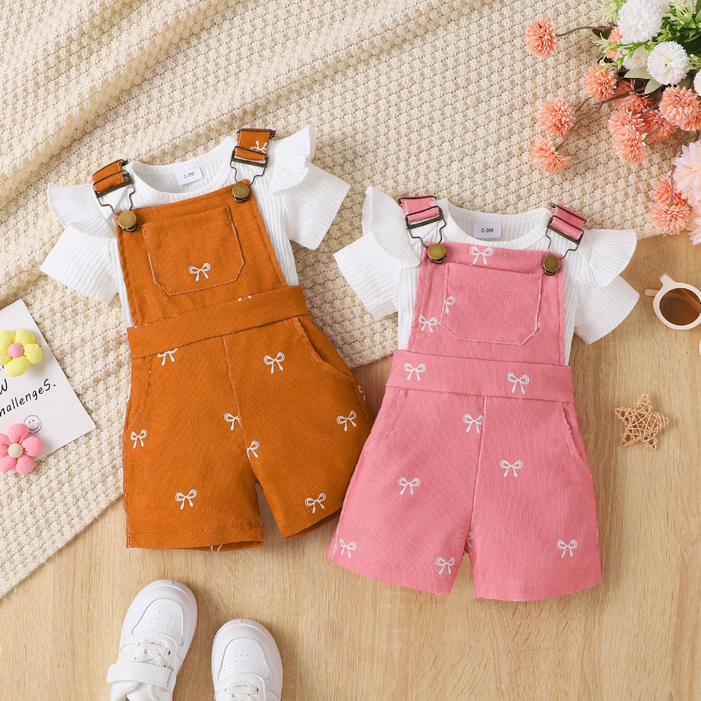 Children's clothing  fashion off-white pit striped khaki + printed suspender shorts cross-border children